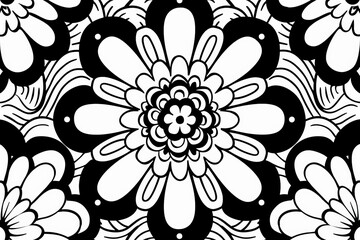Black and White Flower Pattern Mandala