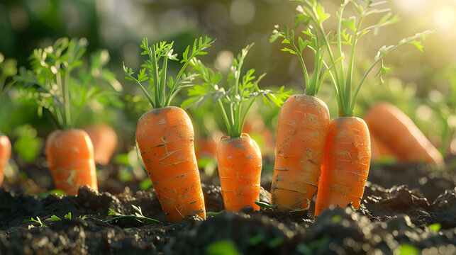 Healthy Carrots Growing on a Field in a Sunny Day
