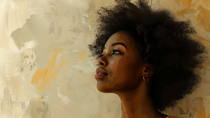 painting of a black woman against old grunge wall, copy space for text