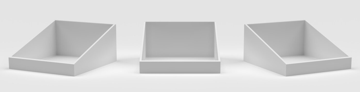 Empty Product Display Tray, PDQ Display. PDQ Display Box With Three Different View. 3D Rendered