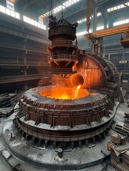 Large electric blast furnace in metallurgical factory - obrazy, fototapety, plakaty
