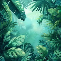 Nature leaves, green tropical forest, backgound illustration concept - obrazy, fototapety, plakaty