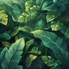 Nature leaves, green tropical forest, backgound illustration concept - obrazy, fototapety, plakaty