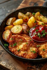 Pan of Fried Food With Dipping Sauce