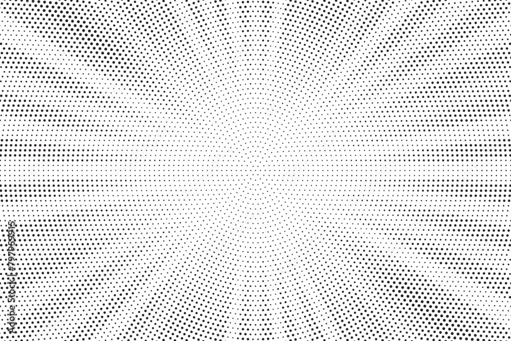 Fototapete Halftone gradient sun rays pattern. abstract halftone vector dots background. monochrome dots pattern. pop art, comic small dots. star rays halftone poster. shine, explosion. sunrise rays background.