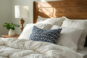 Bed With White Comforter and Pillows