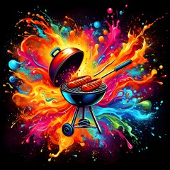illustration of A BBQ’s with splashes of paint surrounding t-shirt design