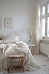 Spacious White Bedroom With Large Bed and Window