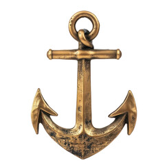 Gold marine anchor isolate on transparent png.