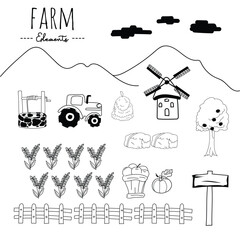 Farm and gardening doodle set. Hand drawn vector illustration.