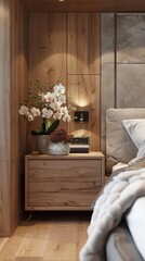 Bedroom With Bed, Nightstand, and Flowers