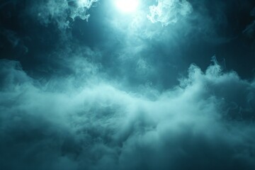 Obraz premium b'Blue smoke fills the background with a spotlight in the distance'