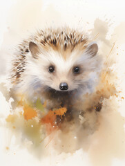 Watercolor painting of a cute hedgehog in a colorful flower field. Ideal for art print, greeting card, springtime concepts etc.  - obrazy, fototapety, plakaty