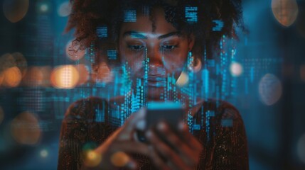 Woman Interacting with Smartphone Data