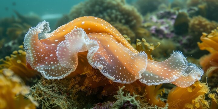 b'Orange-striped sea slug crawling on the ocean floor'