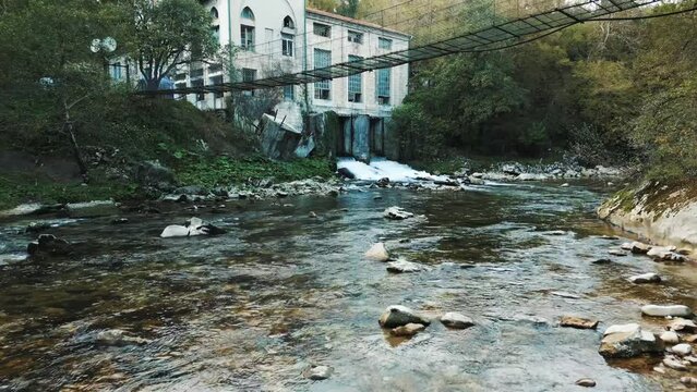 Abandoned Hydroelectric Power Plant. Georgia. Aerial view.