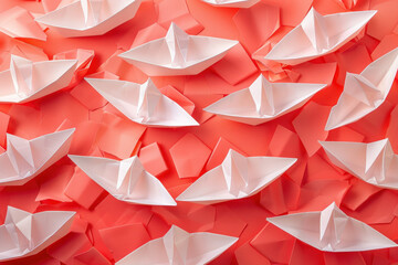 Paper Boat Armada Sailing in a Sea of Crumpled Thoughts and Ideas - obrazy, fototapety, plakaty