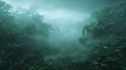 Fototapeta na wymiar b'Gloomy jungle scene with dense vegetation and mysterious atmosphere'