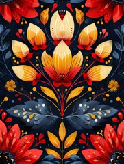 Floral and Leaf Painting on a Black Background