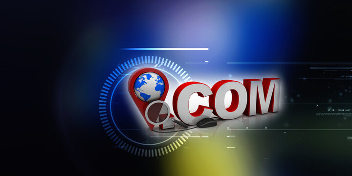 3d rendering globe with dot com near navigation sign