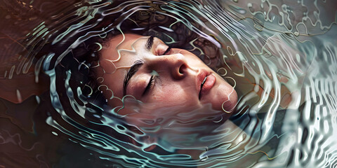 Woman and water relaxation immersion, ai generated.