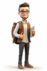 b'A cartoon character of a young man with a backpack and a book'