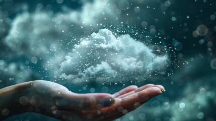 Fototapeta premium b'A hand holding a glowing cloud of data particles'
