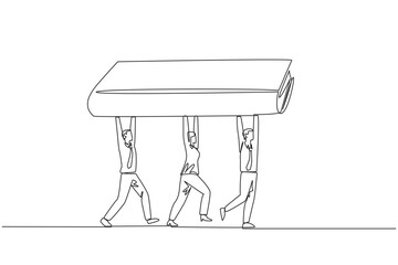 Continuous one line drawing a group of businessmen and businesswomen work together carrying a book. Read to broaden the knowledge. For better business. Single line draw design vector illustration