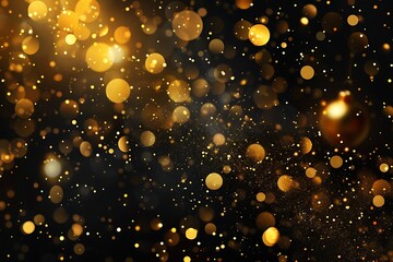 Fototapeta na wymiar Gold confetti on black background, holiday, Christmas, party, gold, circles, stars, bokeh, glitter, star Shine, lights. Abstract art background background lovely spot bokeh bright celebration 