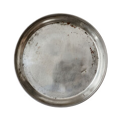 Above, empty silver tray isolate on transparent png.
