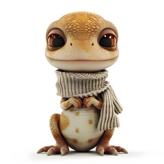 Adorable Baby Dinosaur in Cozy Knitted Sweater on White Background - obrazy, fototapety, plakaty