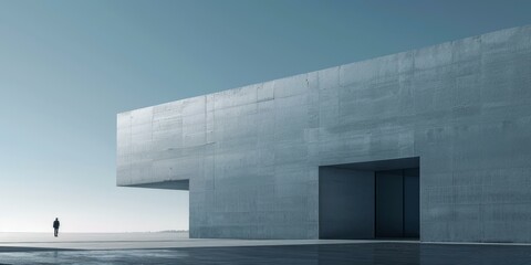 b'A person standing in front of a concrete building'