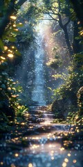 fantasy forest waterfall landscape scenery
