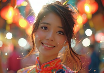 Portrait of a young Asian woman in traditional Chinese clothing