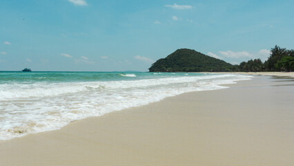 Paradise Island Beach and White Sand ,Nature landscape view of beautiful tropical beach and sea in sunny day. Copy space of summer vacation and holiday business travel concept.
