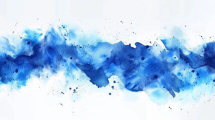 Horizontal blue watercolor splash on white background banner illustration.