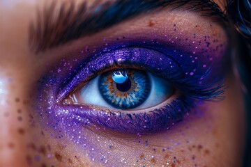 Close Up of a Persons Eye With Purple and Blue Makeup
