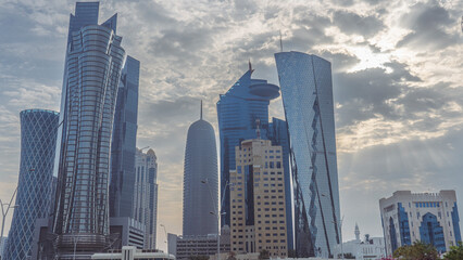Fototapeta na wymiar Skyscrapers in Financial District skyline in West Bay, Doha, Qatar