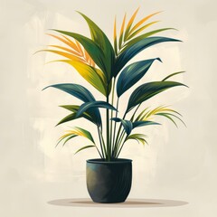 b'An illustration of a potted plant with green and yellow leaves'