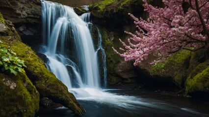 Obraz premium Landscape with river and forest with green trees. Silky crystal water and long exposure. Ordesa Pyrenees. 