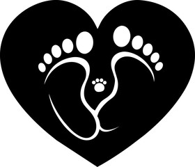 Heart shape with cute baby and puppy paw silhouette