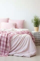 b'Simple and comfortable pink bedding'