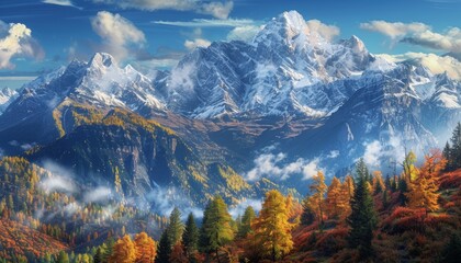 Stunning sunny day panorama mountain autumn landscape high quality photo for sale
