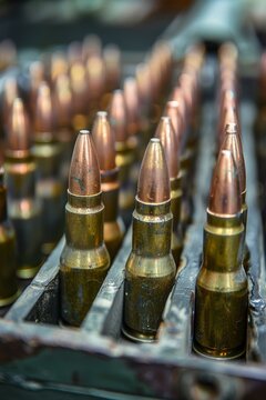 Ammunition in a green cartridge belt