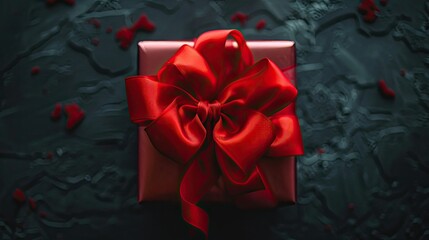 A gift box topped with a vibrant red bow stands out against a dark background bearing the promise of celebrations like Valentine s Day Happy Women s Day and special birthday surprises