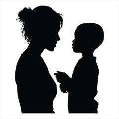 Mom and baby silhouette black and white