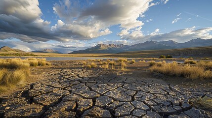 Broken dry soil in a Pampas lagoon, La Pampa province, Patagonia, Argentina