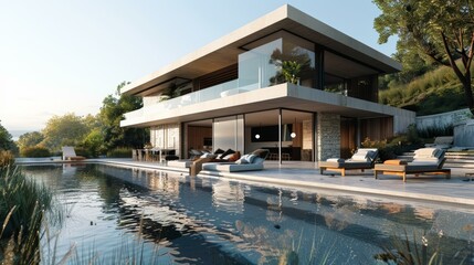Fototapeta na wymiar Modern luxury house with pool and amazing view