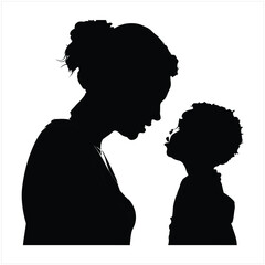 Mom and baby silhouette black and white