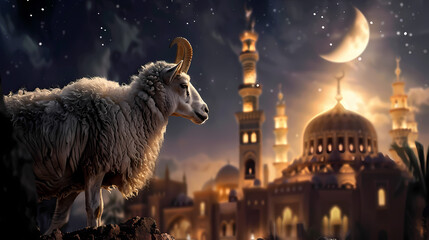 Obraz premium Goat Qurban Eid al adha mubarak festival islamic background